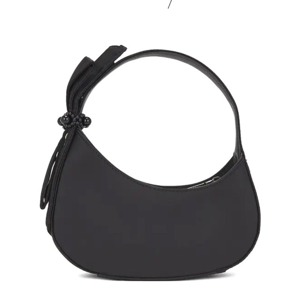 8 Other Reasons Bag Bow Shoulder Black Ripstop Beaded Crescent Bag
